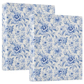 susiyo 3 Ring Binder 1.5 Inch Round Rings, Vintage French Floral Blue Round Ring Binders, Low Profile Clip Clipboards with 3 Clear Interior Pockets, Decorative Ring Binder for School Office Home-2Pack
